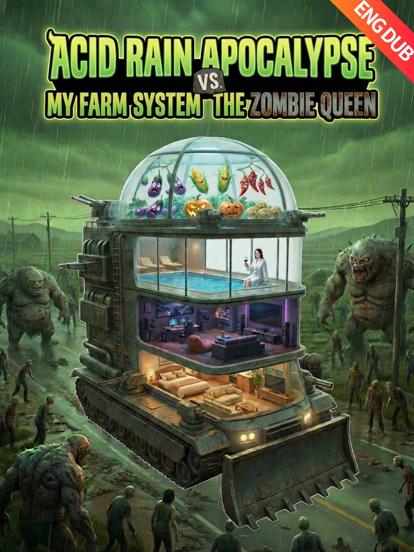 Official poster of [ENG DUB] Acid Rain Apocalypse: My Farm System vs. the Zombie Queen, as shown on GoodShort