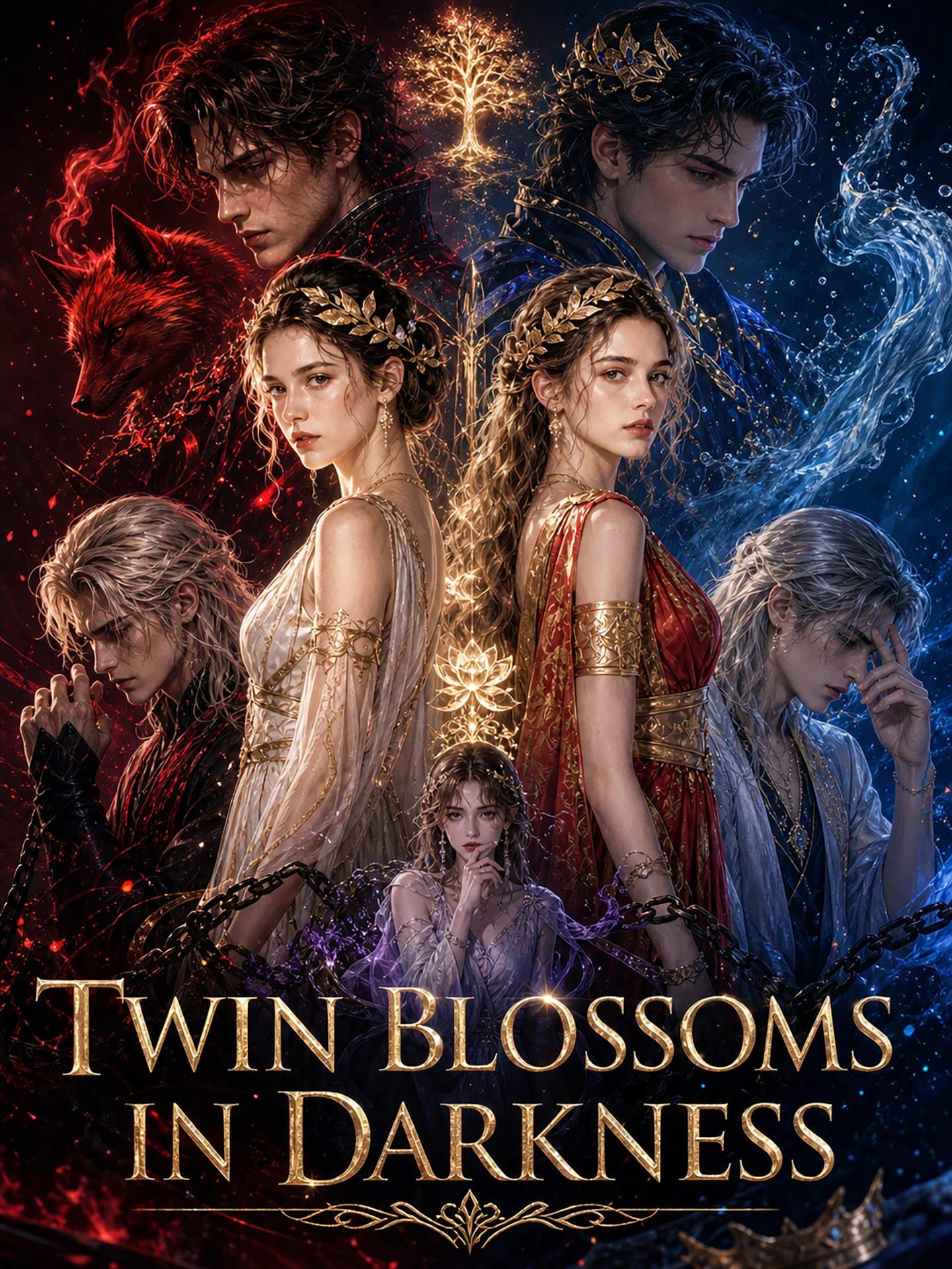 Official poster of Twin Blossoms in Darkness, as shown on GoodShort