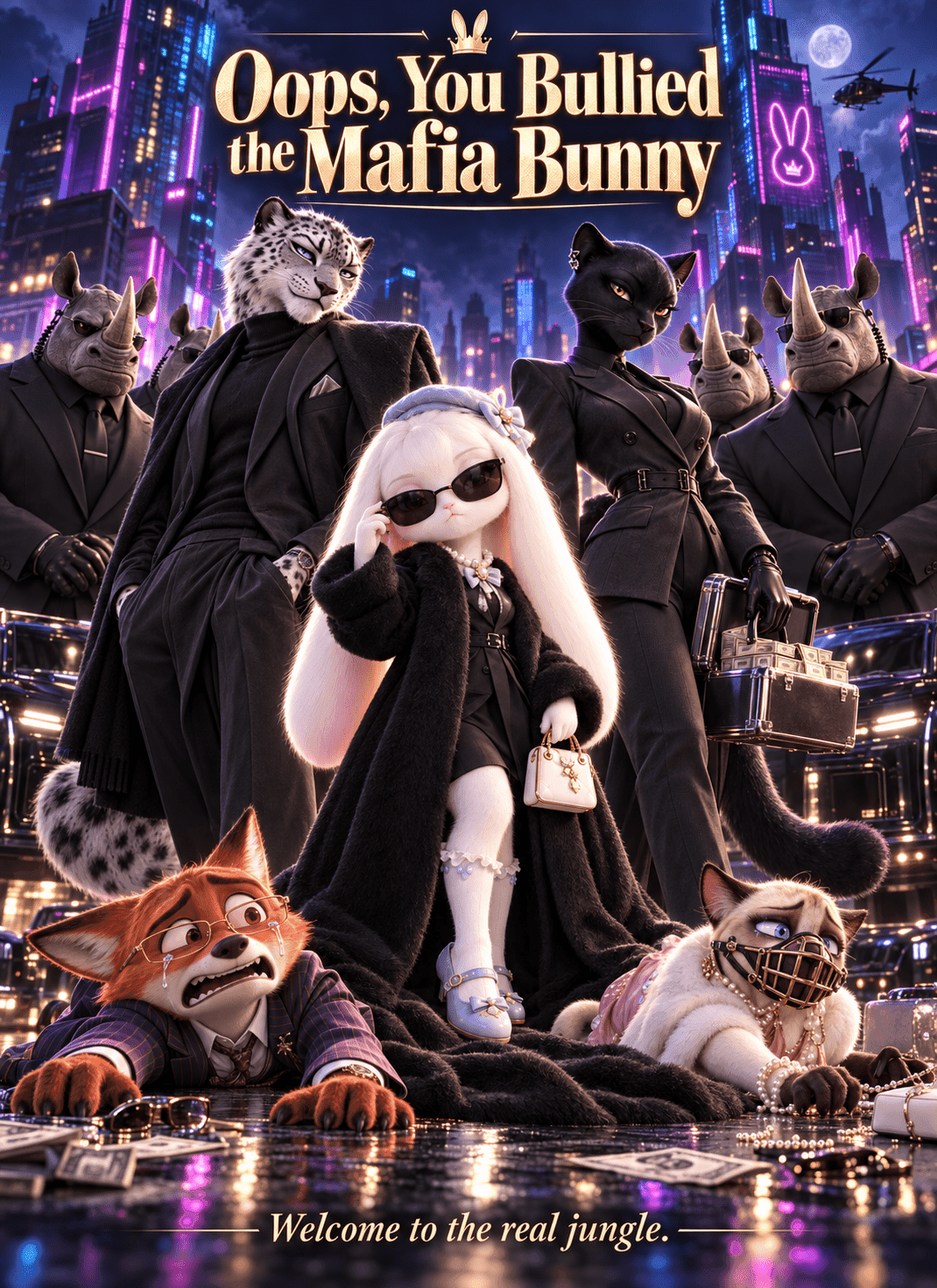 Official poster of Oops, You Bullied the Mafia Bunny, as shown on VibeShort