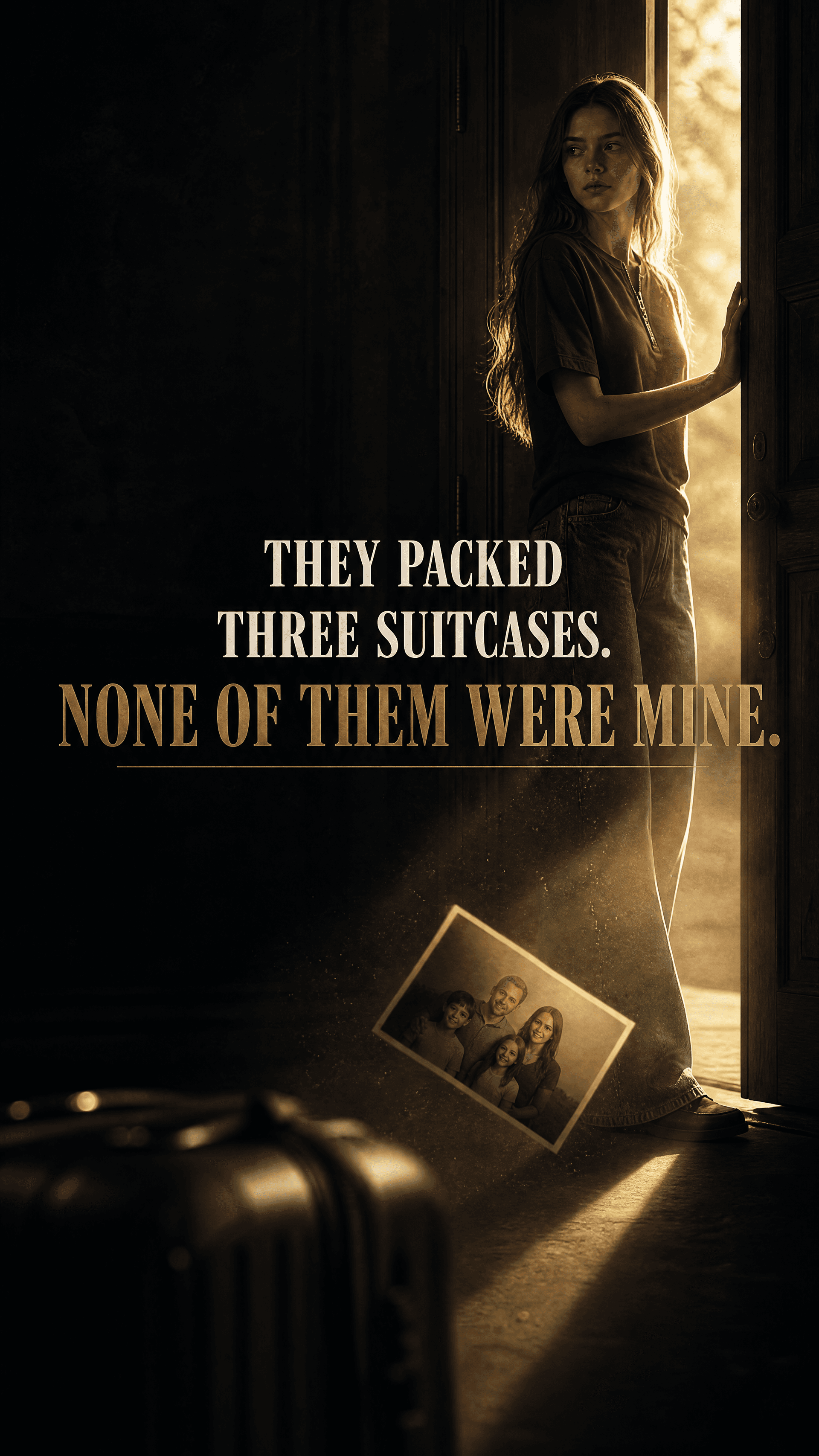 Official poster of THEY PACKED THREE SUITCASES. NONE OF THEM WERE MINE, as shown on StoryReel